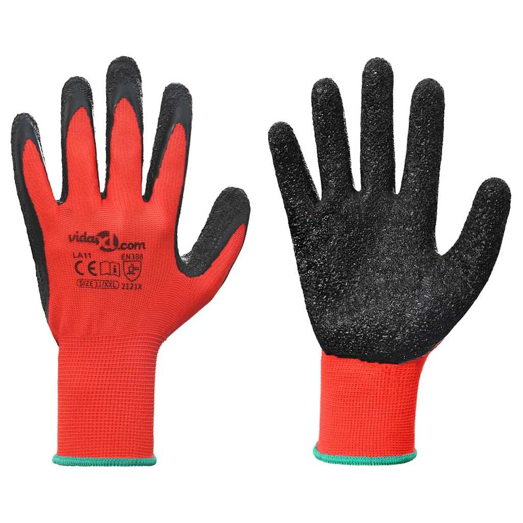 vidaXL Rękawice Robocze 12 pcs Czerwony i Czarny 11 / XXL