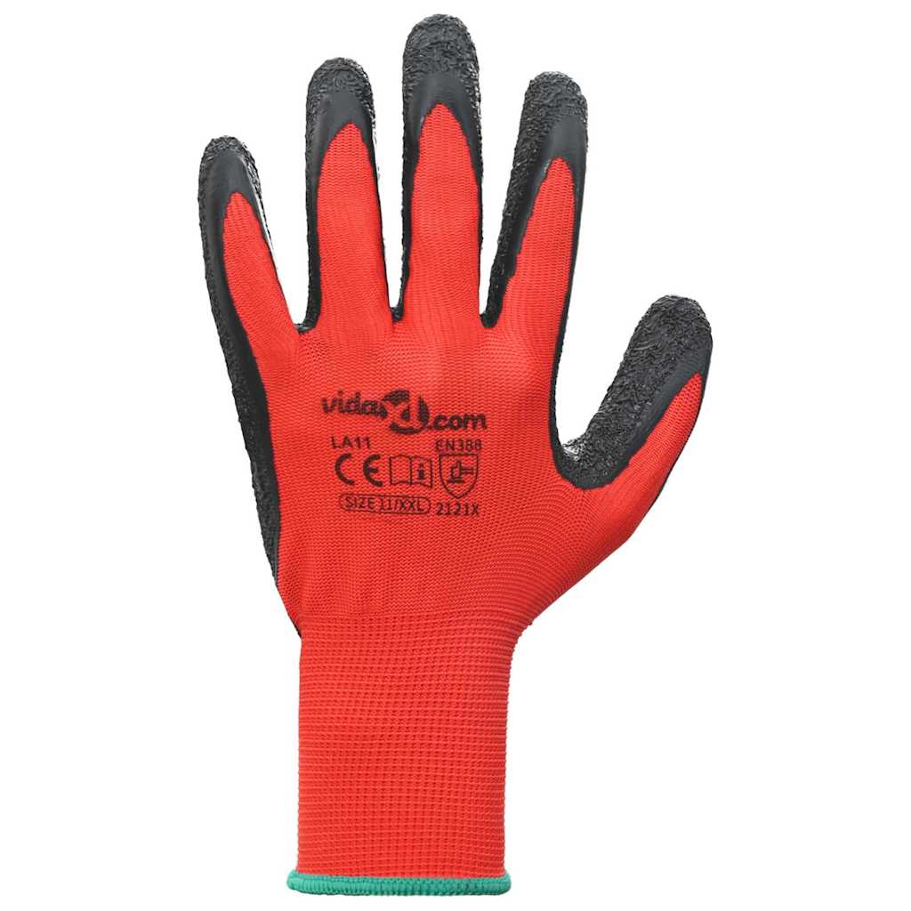 vidaXL Rękawice Robocze 12 pcs Czerwony i Czarny 11 / XXL