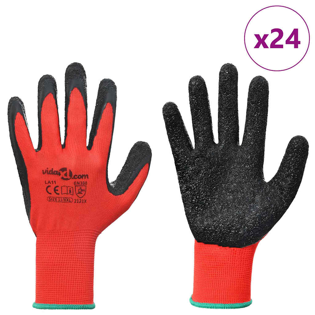 vidaXL Rękawice Robocze 24 pcs Czerwony i Czarny 11 / XXL