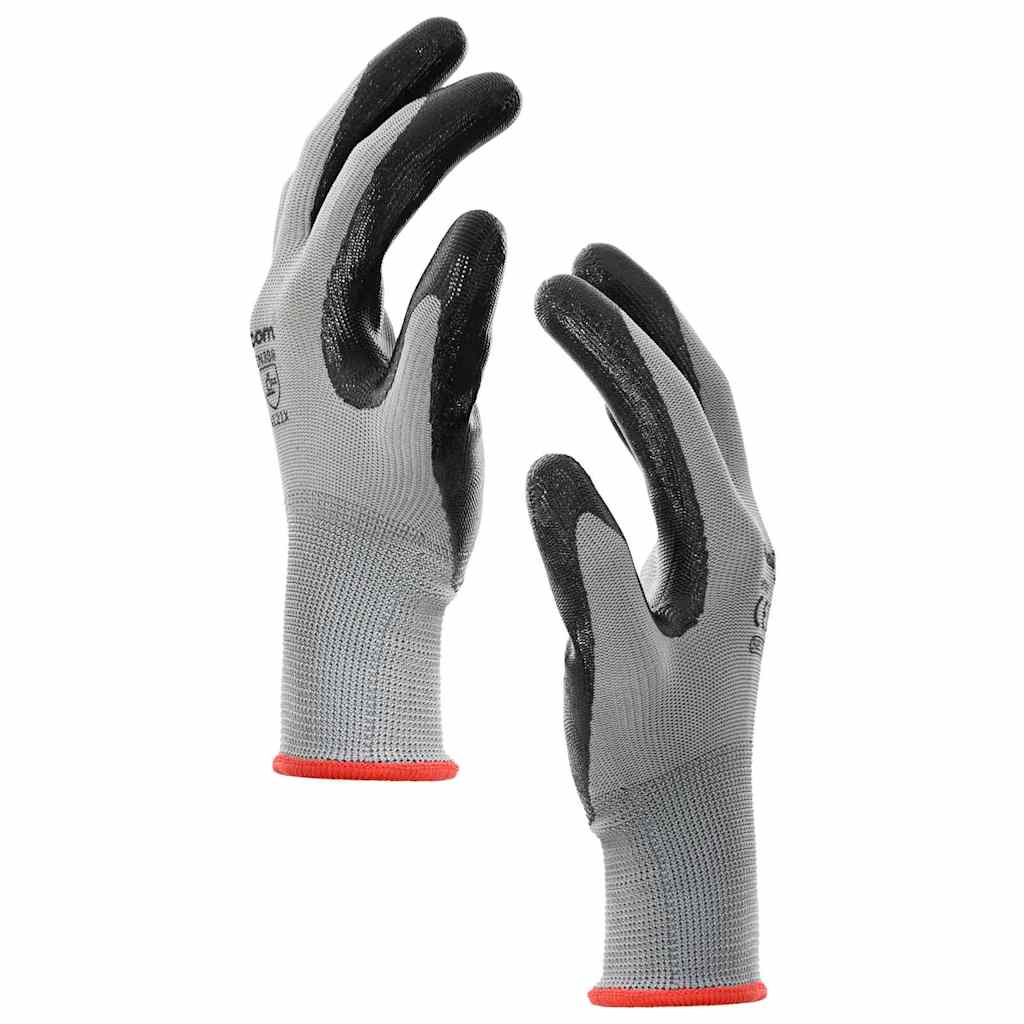 vidaXL Rękawice Robocze 12 pcs Szary i czarny 7 / S Poliester