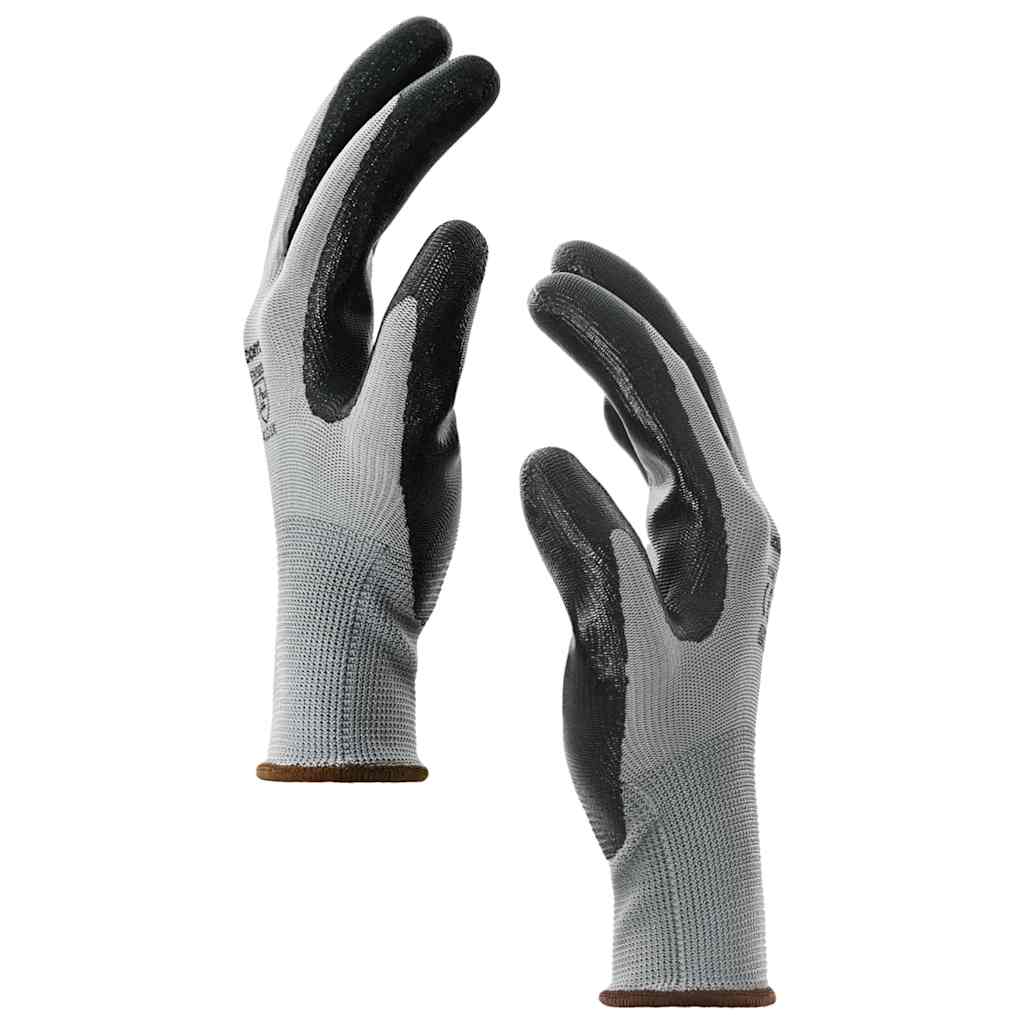 vidaXL Rękawice Robocze 12 pcs Szary i czarny 8 / m Poliester