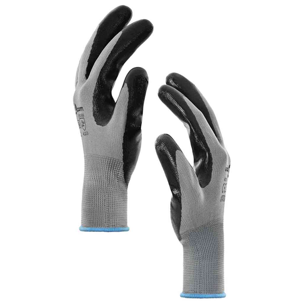 vidaXL Rękawice Robocze 24 pcs Szary i czarny 9 / l Poliester