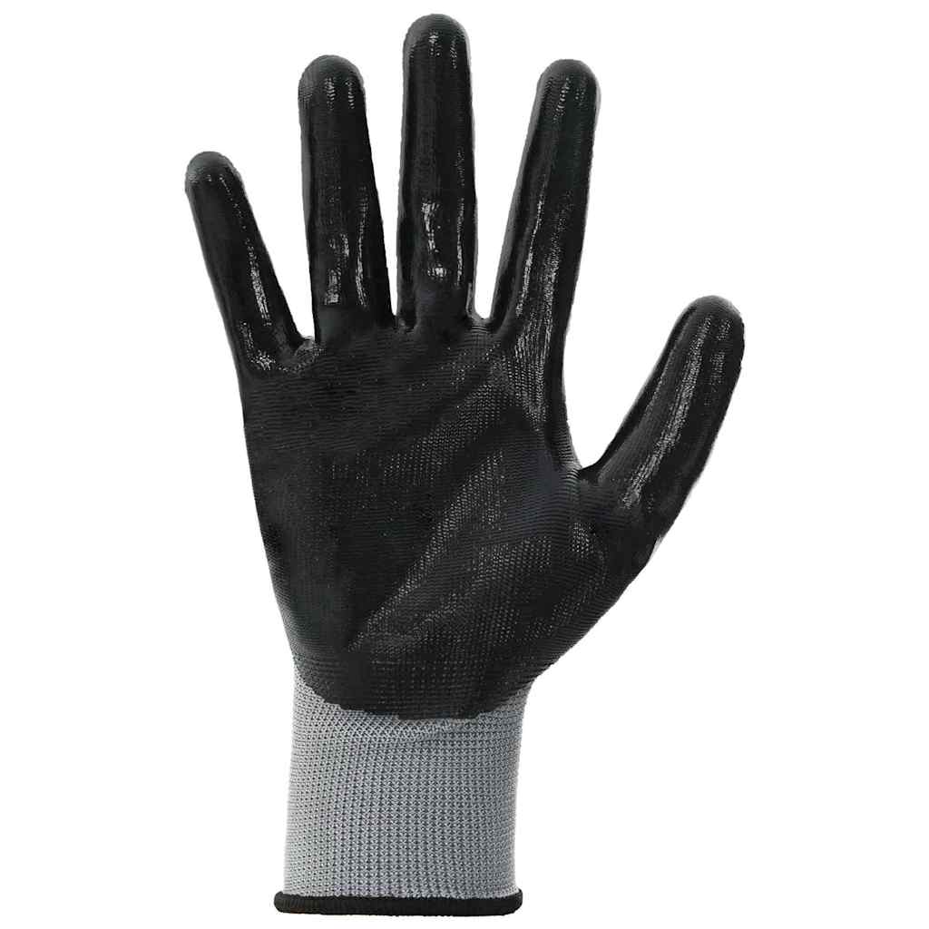 vidaXL Rękawice Robocze 12 pcs Szary i czarny 10 / xl Poliester