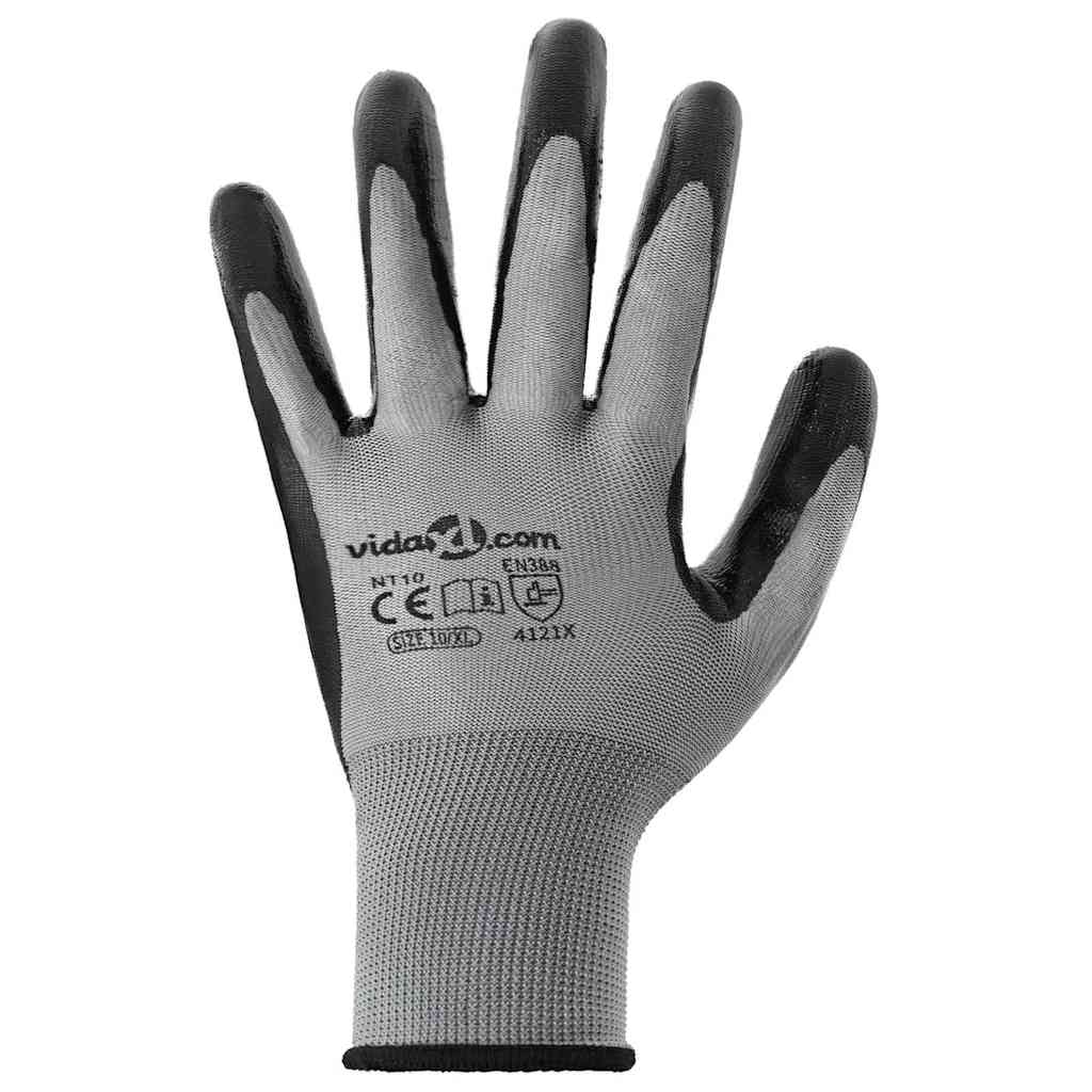 vidaXL Rękawice Robocze 24 pcs Szary i czarny 10 / xl Poliester