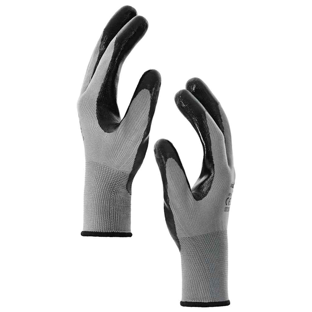 vidaXL Rękawice Robocze 24 pcs Szary i czarny 10 / xl Poliester