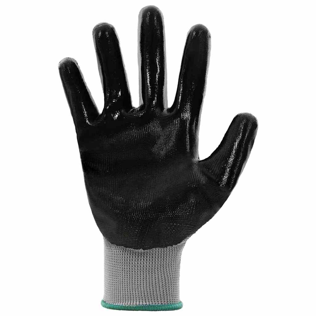 vidaXL Rękawice Robocze 12 pcs Szary i czarny 11 / XXL Poliester
