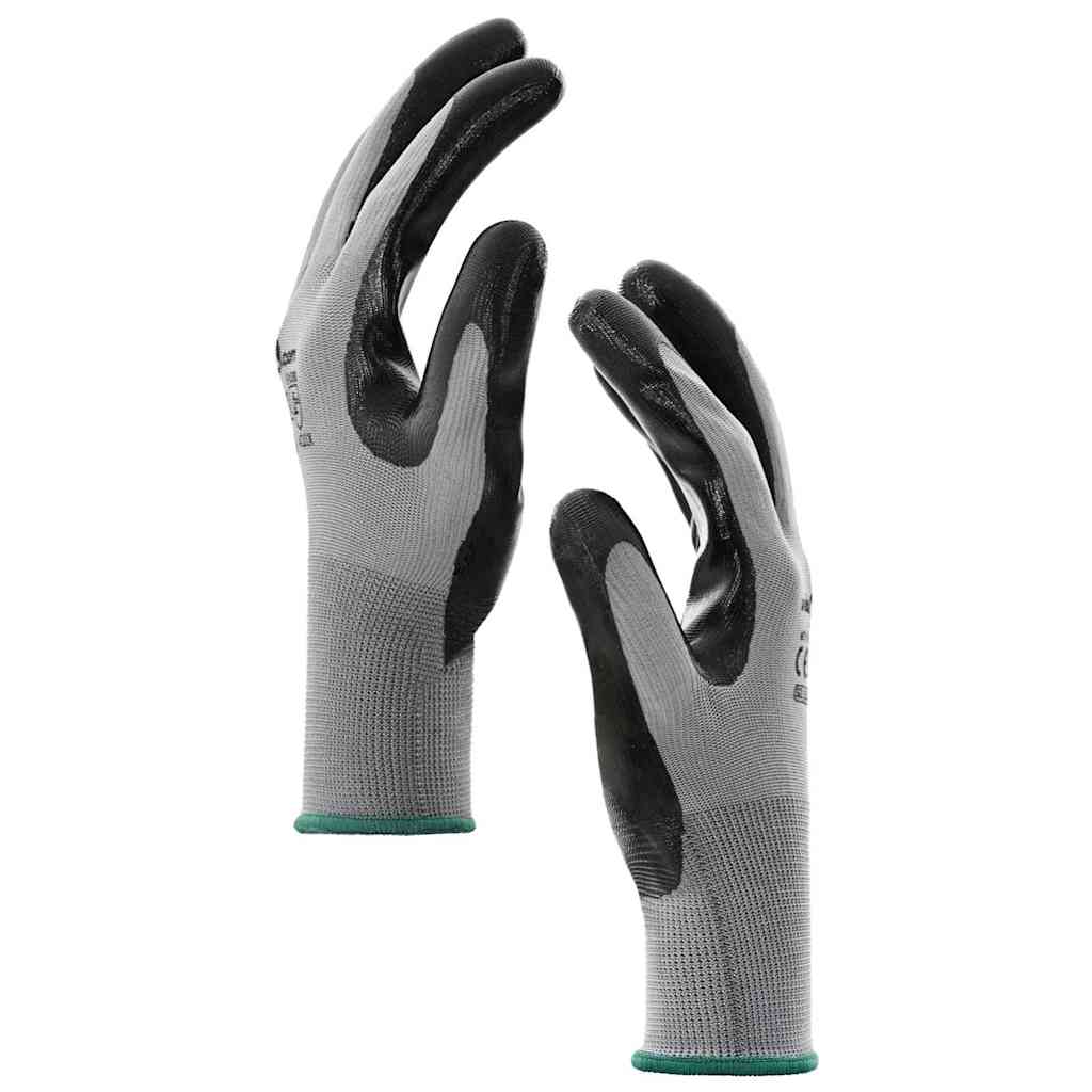 vidaXL Rękawice Robocze 12 pcs Szary i czarny 11 / XXL Poliester