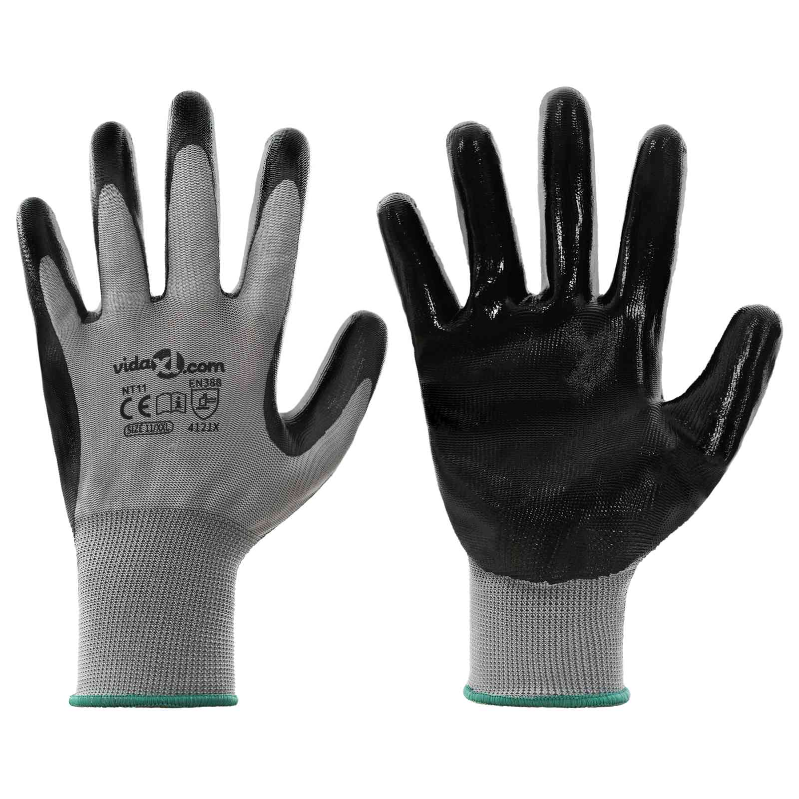 vidaXL Rękawice Robocze 24 pcs Szary i czarny 11 / XXL Poliester