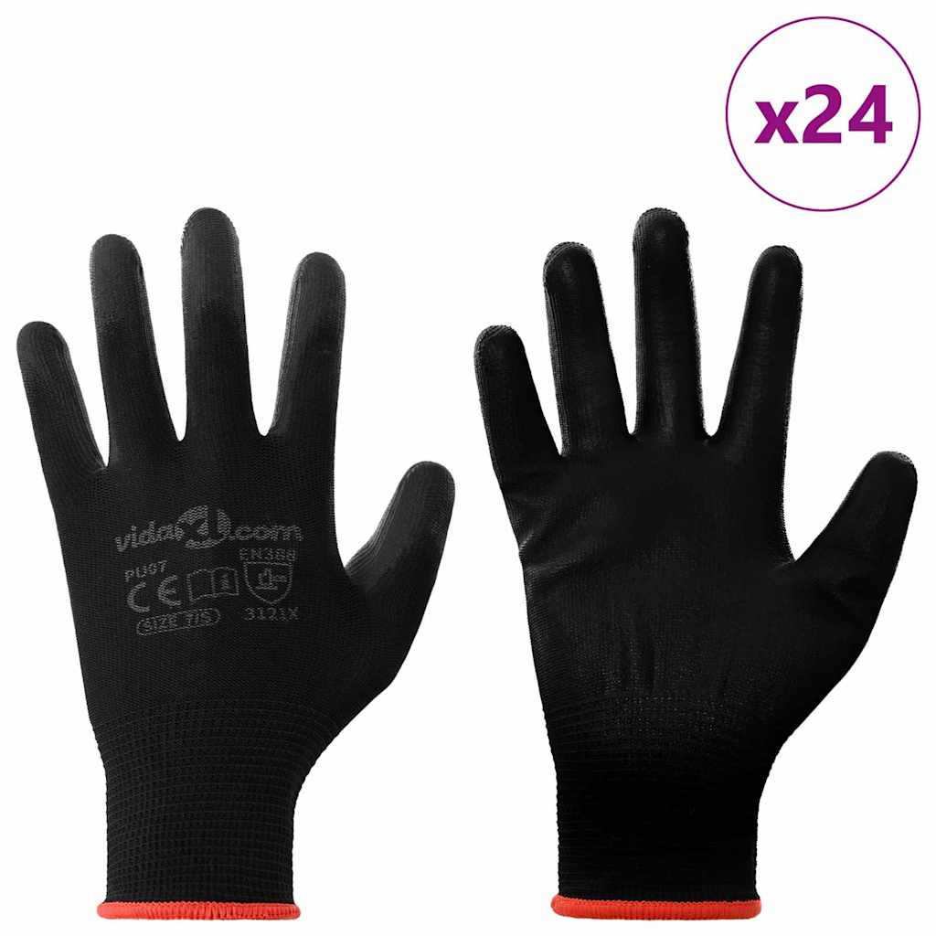 vidaXL Rękawice Robocze 24 pcs Czarny 7 / S Poliester