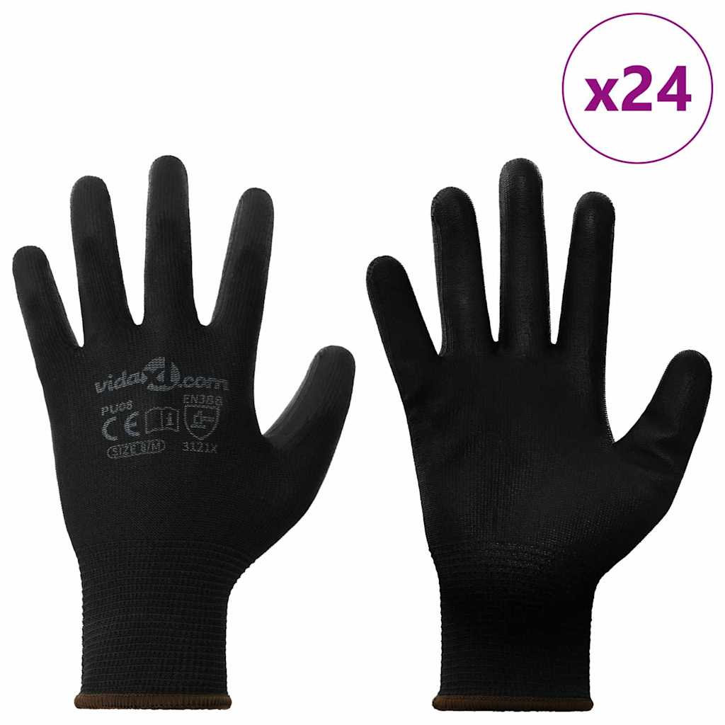 vidaXL Rękawice Robocze 24 pcs Czarny 8 / m Poliester