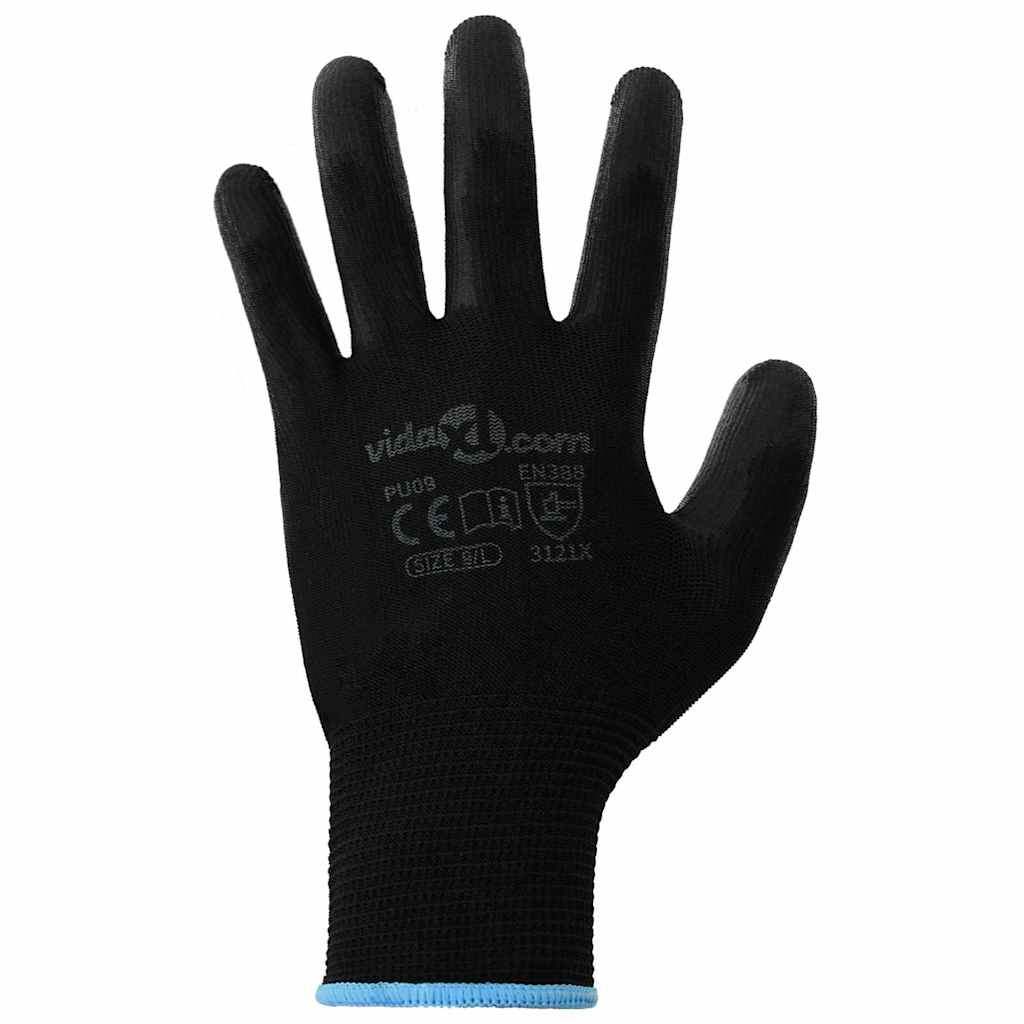 vidaXL Rękawice Robocze 24 pcs Czarny 9 / l Poliester