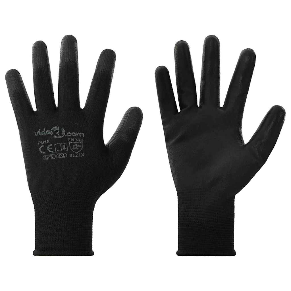 vidaXL Rękawice Robocze 12 pcs Czarny 10 / xl Poliester
