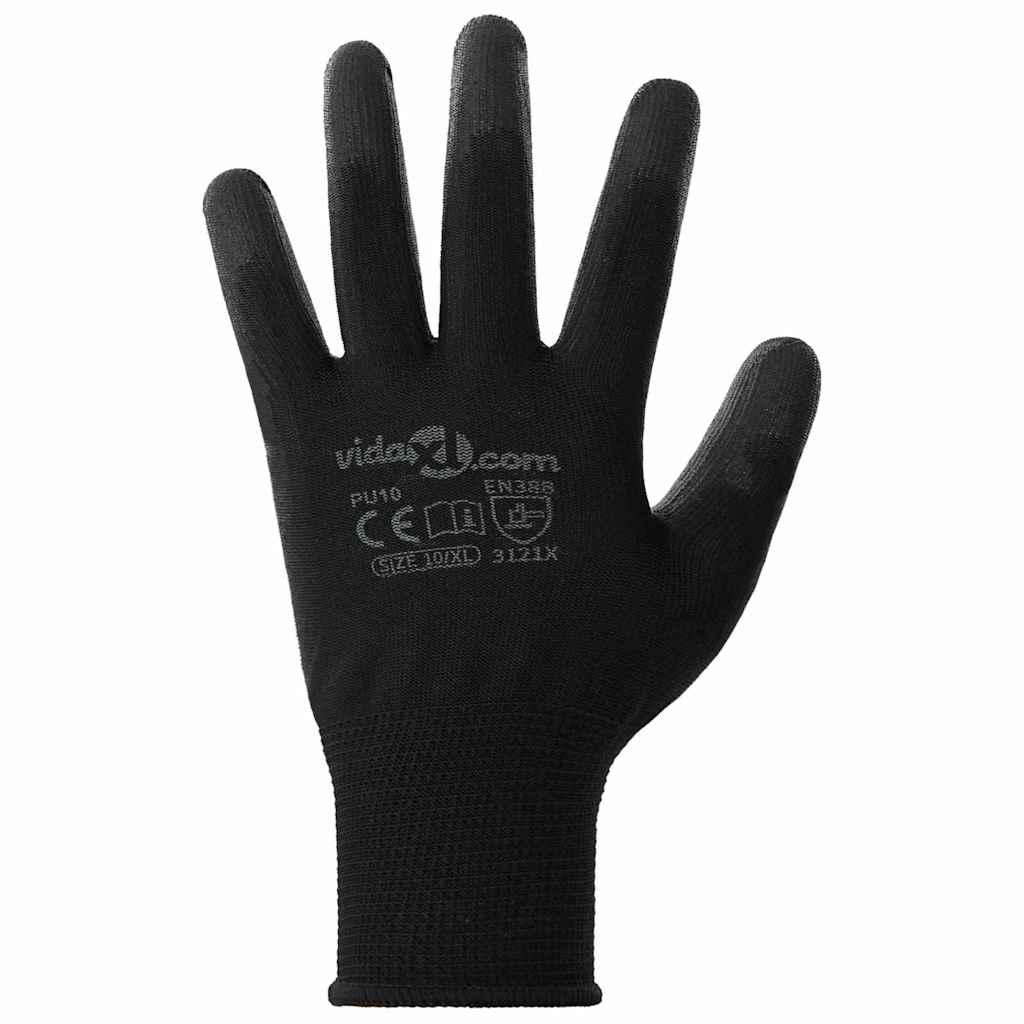 vidaXL Rękawice Robocze 24 pcs Czarny 10 / xl Poliester