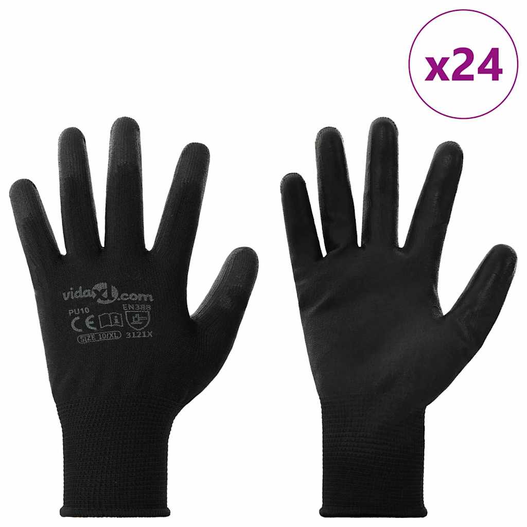 vidaXL Rękawice Robocze 24 pcs Czarny 10 / xl Poliester