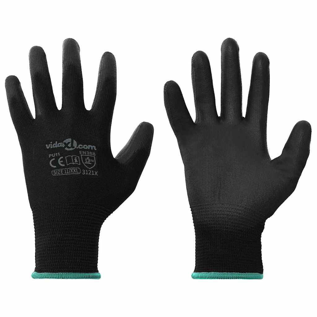 vidaXL Rękawice Robocze 24 pcs Czarny 11 / XXL Poliester