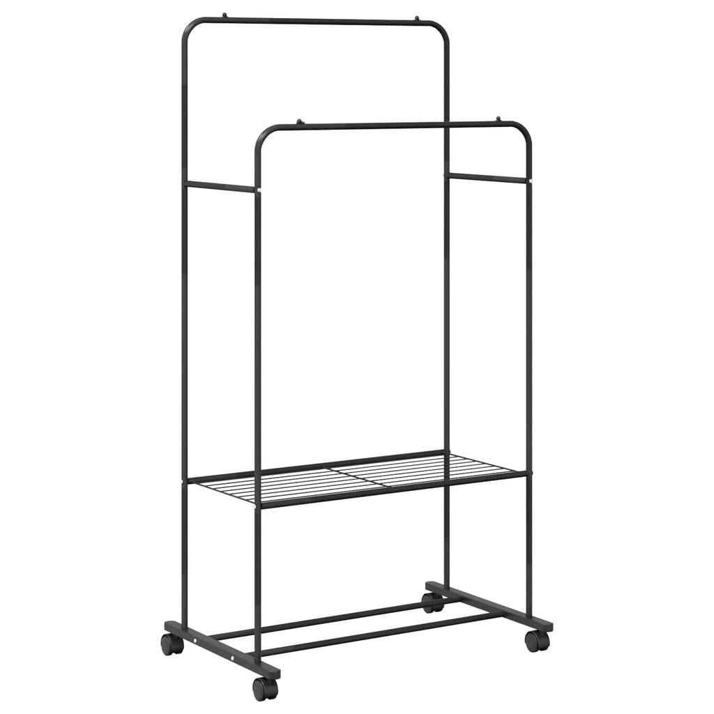 vidaXL Wieszak na Ubrania z półką z kołem Czarny 80 x 53 x 156 cm