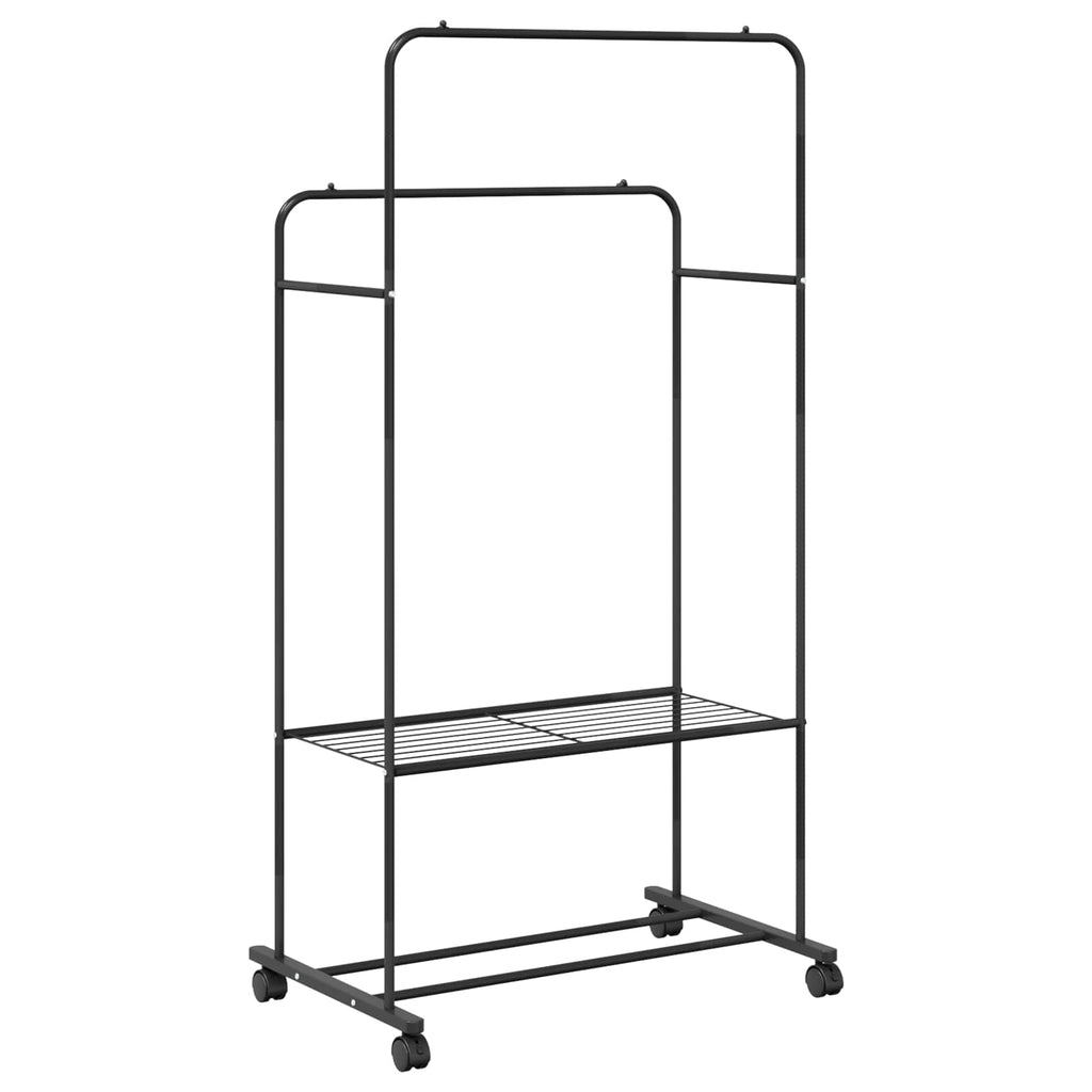 vidaXL Wieszak na Ubrania z półką z kołem Czarny 80 x 53 x 156 cm