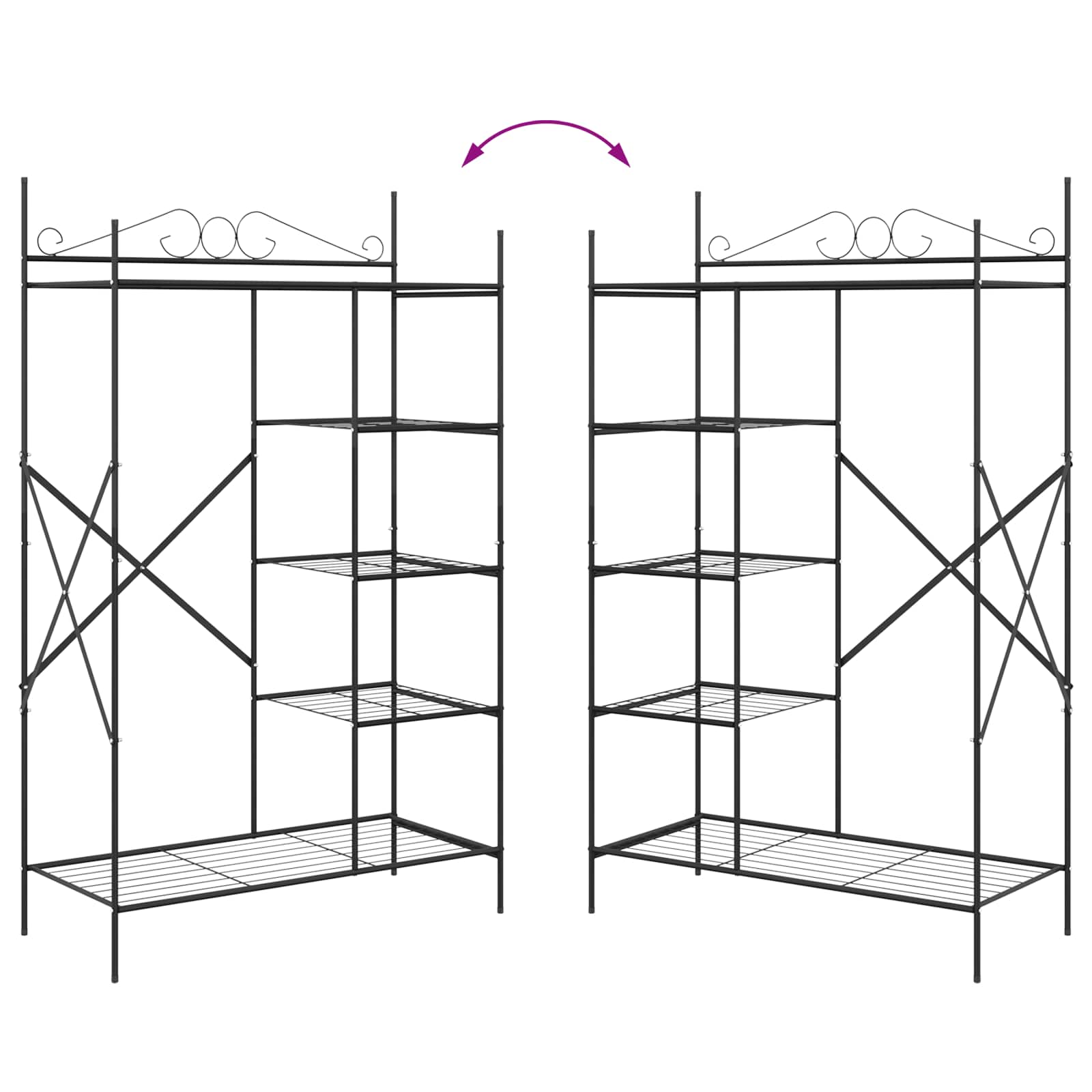 vidaXL Otwy garderoba z półką Czarny 104,5 x 45 x 172 cm Stal