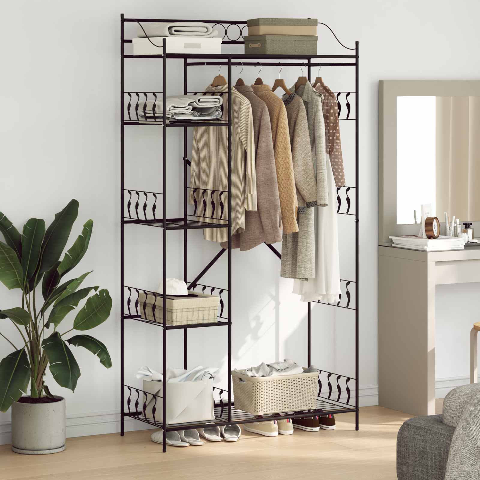 vidaXL Otwy garderoba z półką Czarny 101 x 43 x 188 cm Stal