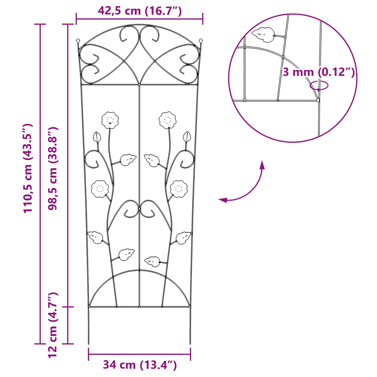 vidaXL Ogrodzenie Ogrodowe 3 pcs Zielony 110,5 x 42,5 cm Stal