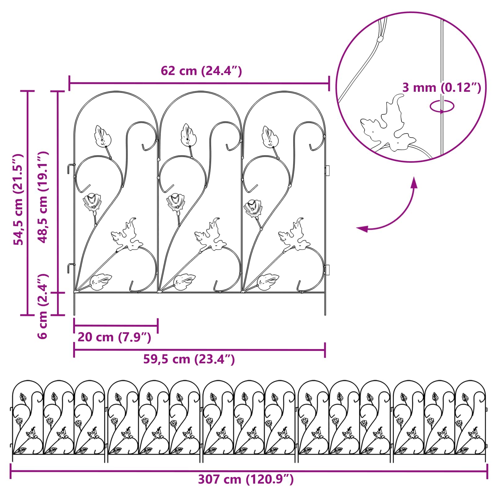 vidaXL Ogrodzenie Ogrodowe 5 pcs Czarny Stal