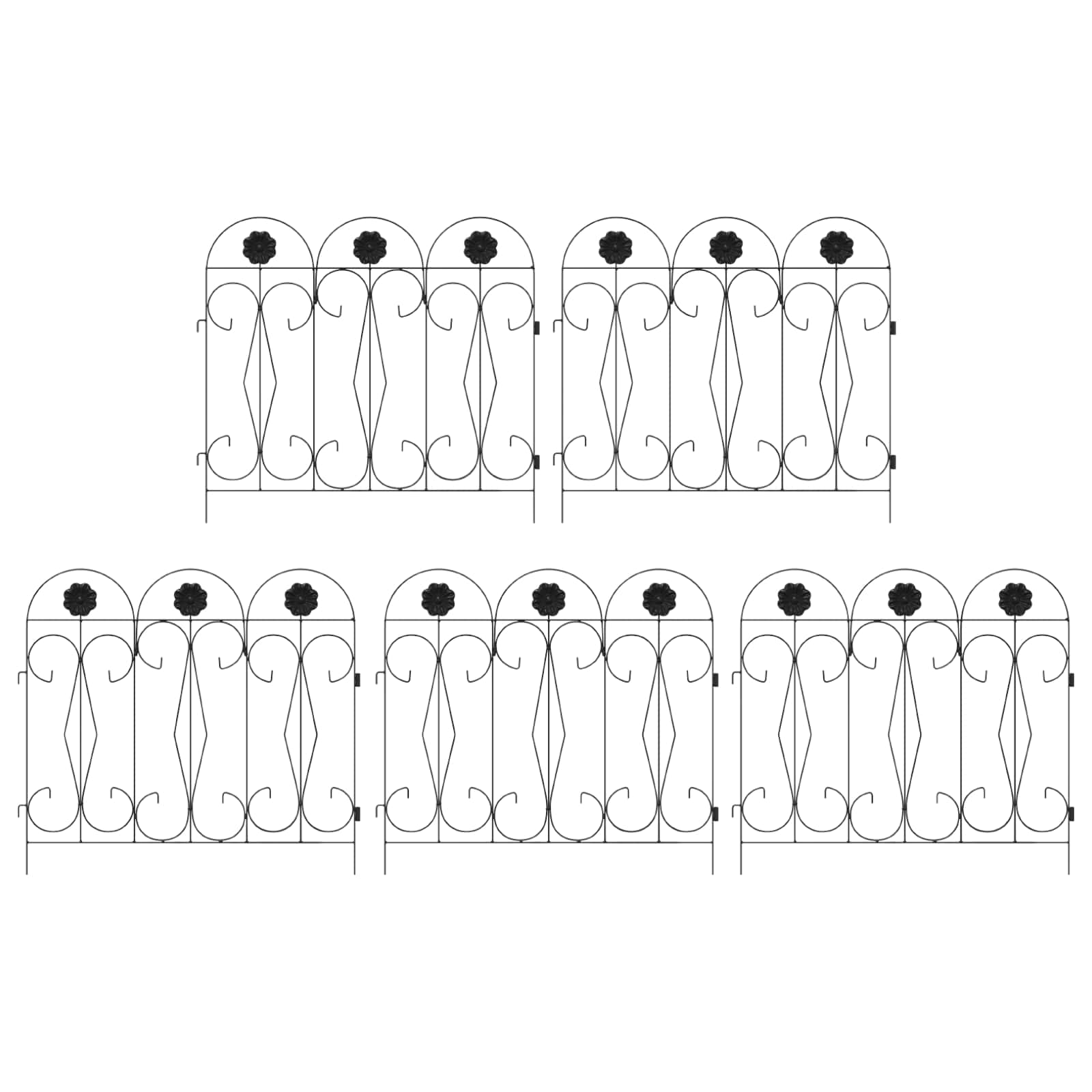 vidaXL Ogrodzenie Ogrodowe 5 pcs Czarny Stal