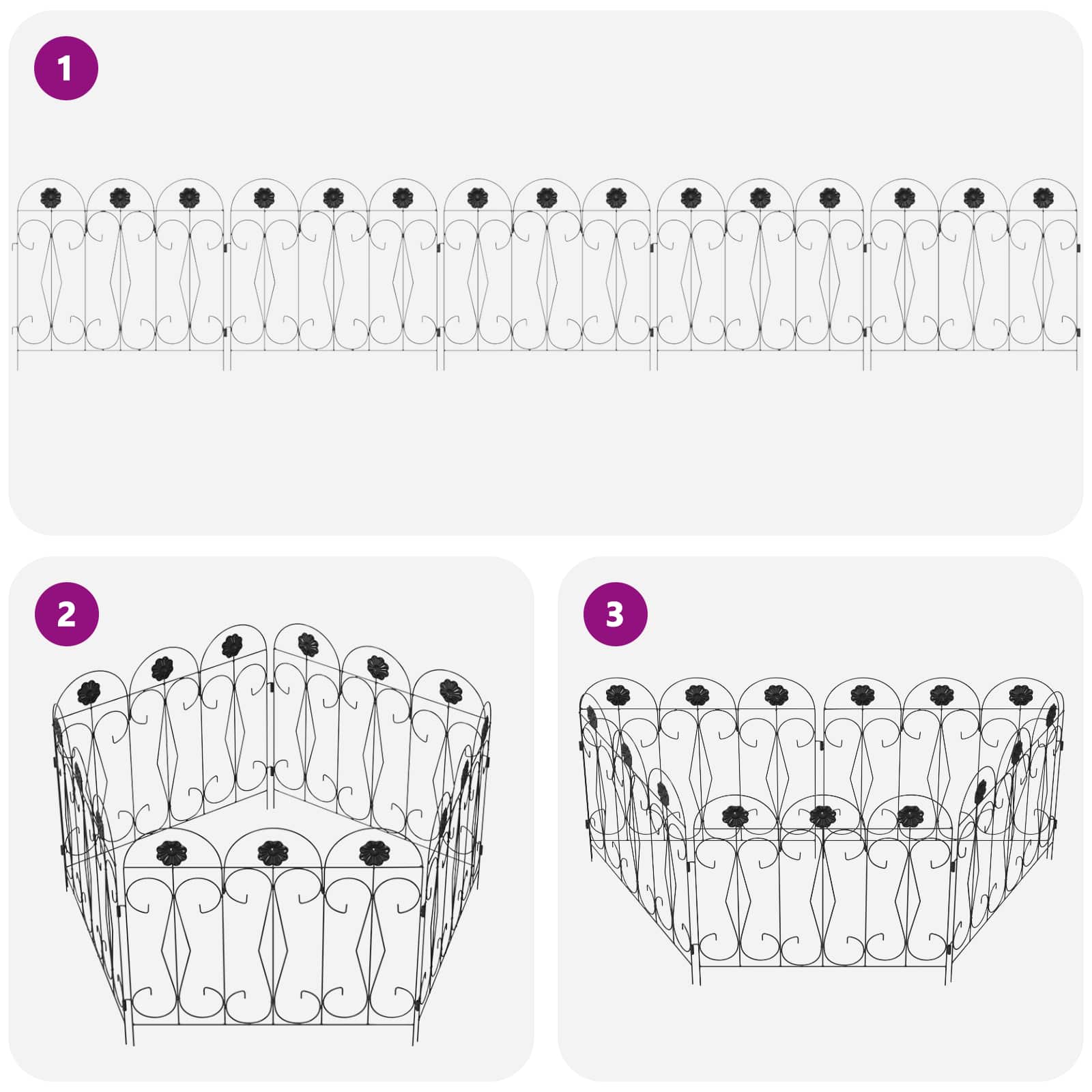 vidaXL Ogrodzenie Ogrodowe 5 pcs Czarny Stal