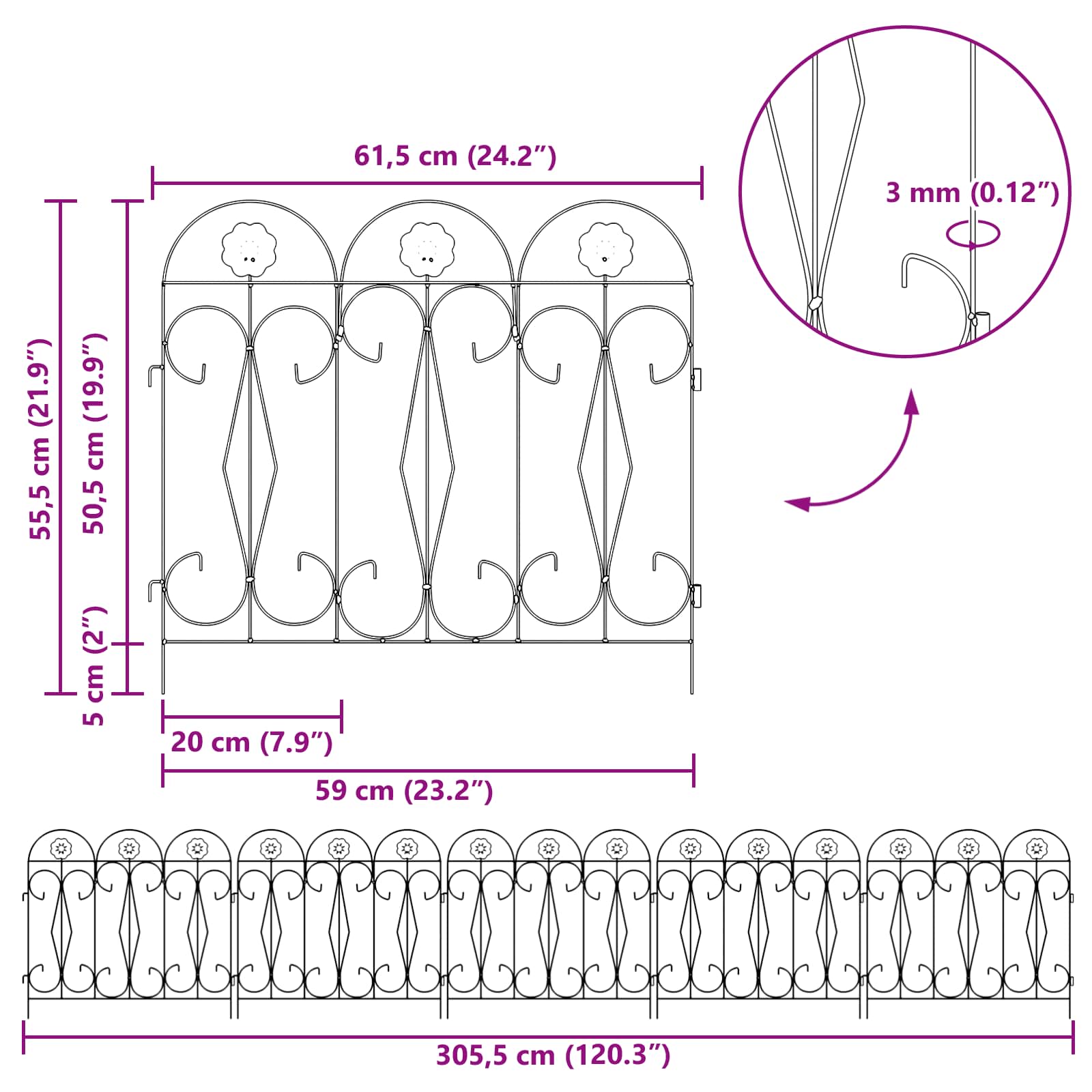 vidaXL Ogrodzenie Ogrodowe 5 pcs zielony Stal