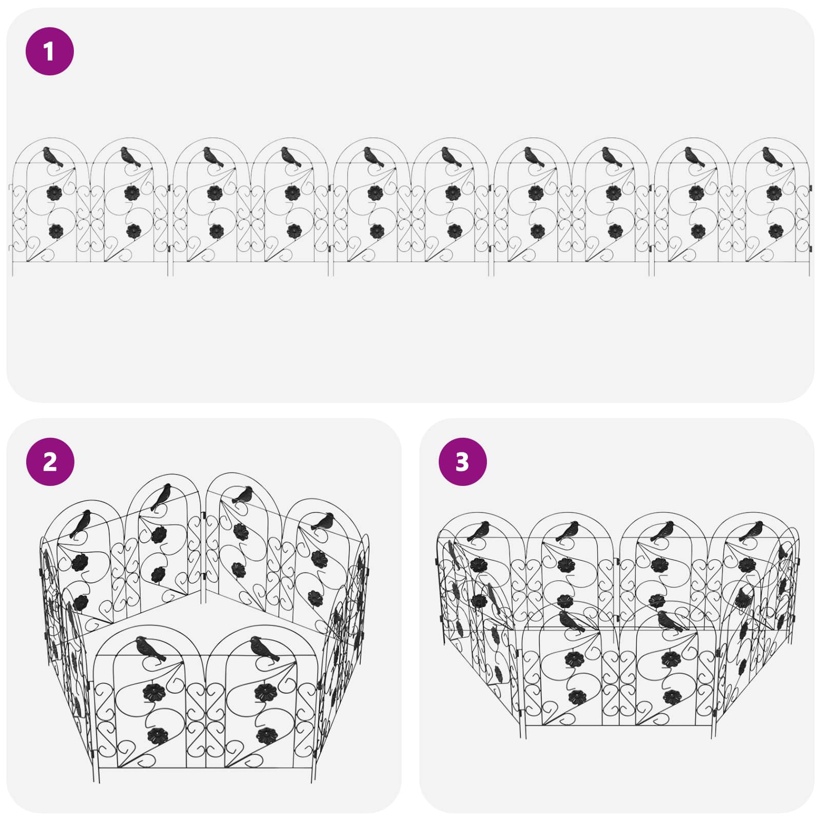 vidaXL Ogrodzenie Ogrodowe 5 pcs Czarny Stal