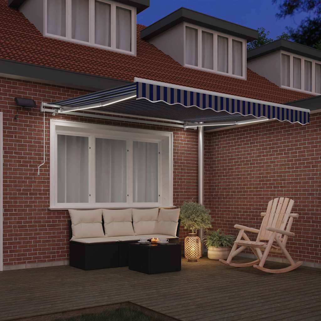 vidaXL Markiza zwijana Ze LED Lights Niebieski i biały 350 x 250 cm