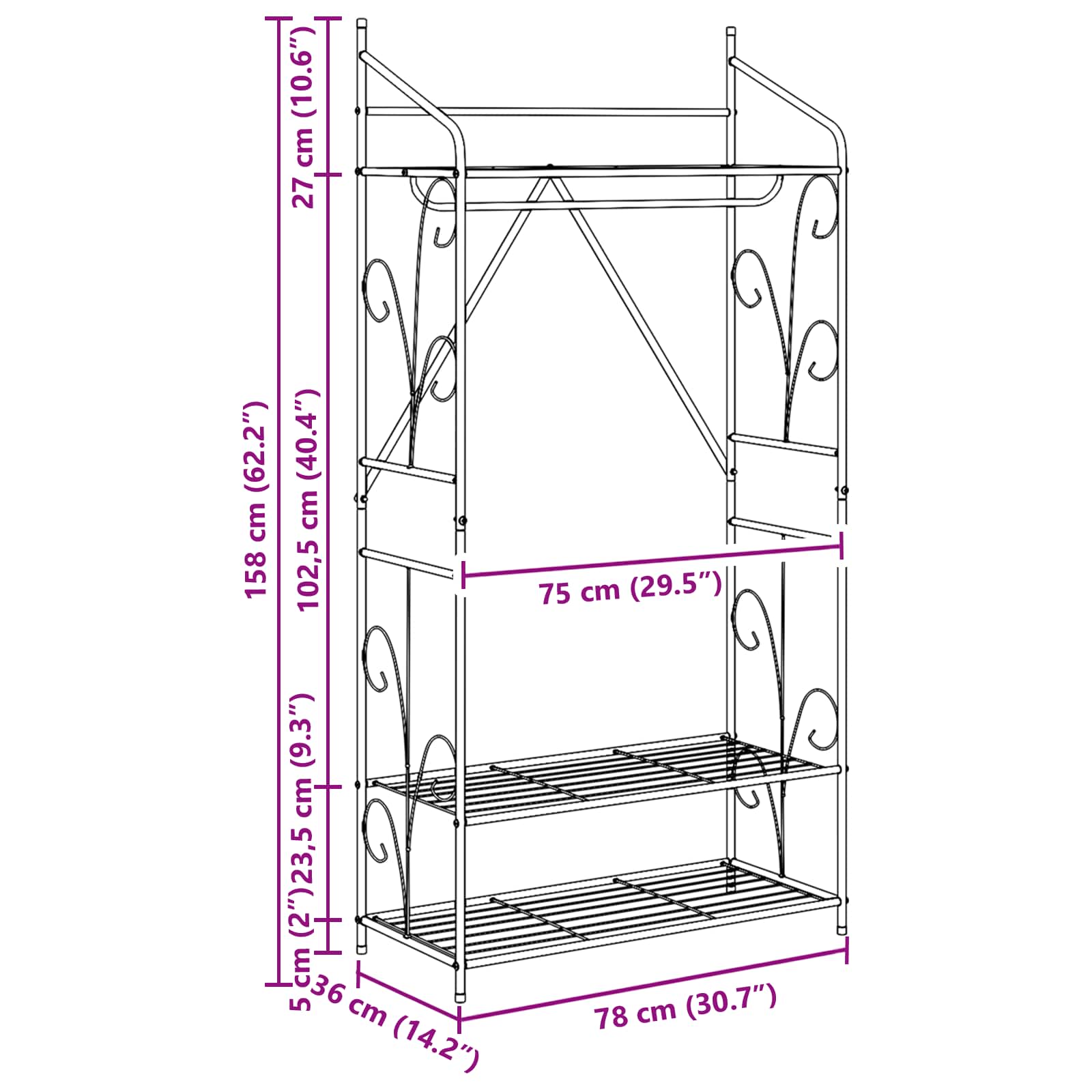 vidaXL Otwy garderoba Gładki 2 pcs 78 x 36 x 158 cm