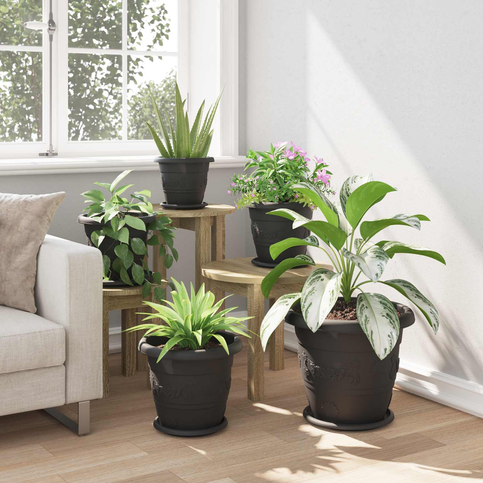 vidaXL Doniczki 24 pcs Czarny Ø 30 x 25 cm Z tworzywa sztucznego