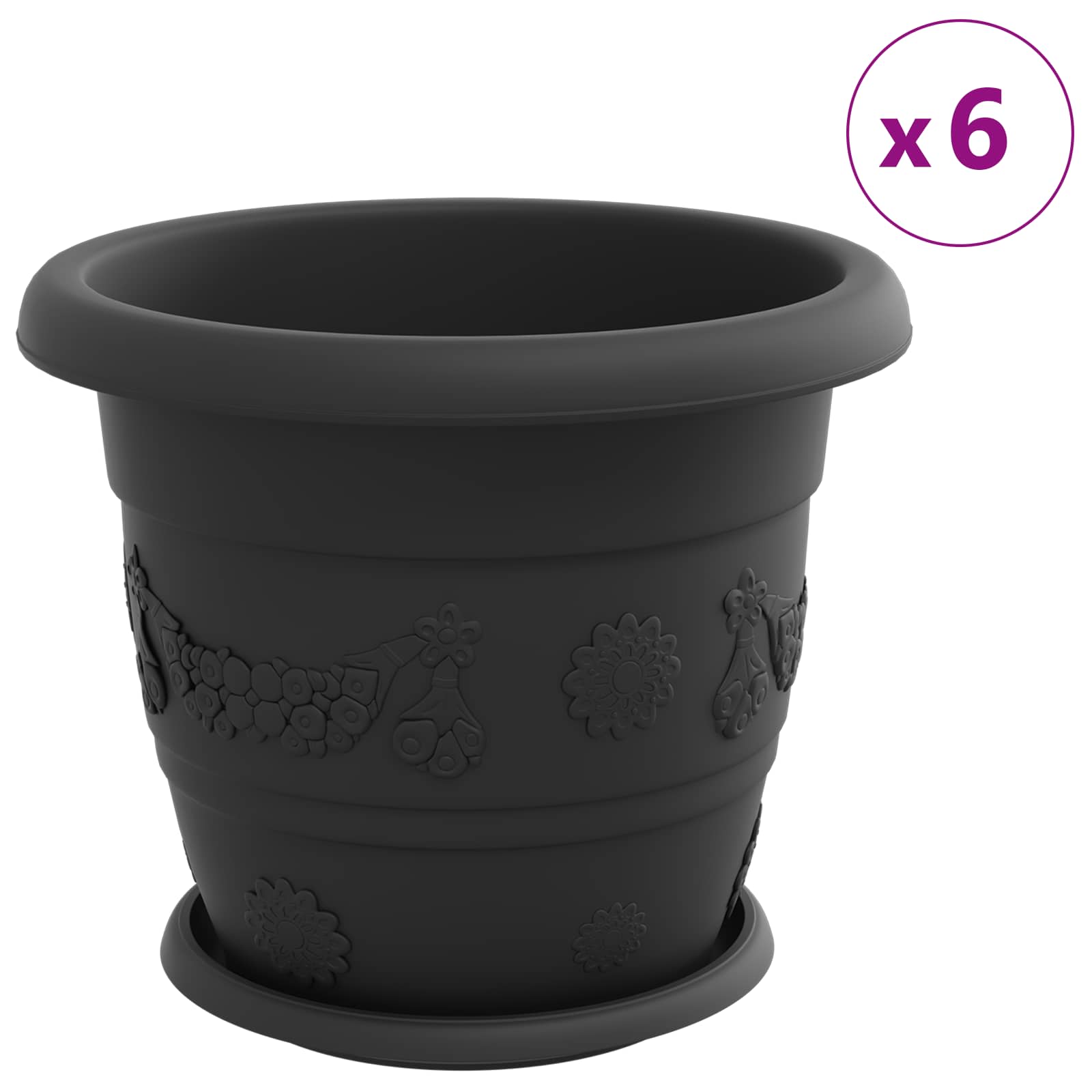 vidaXL Doniczki 24 pcs Czarny Ø 30 x 25 cm Z tworzywa sztucznego