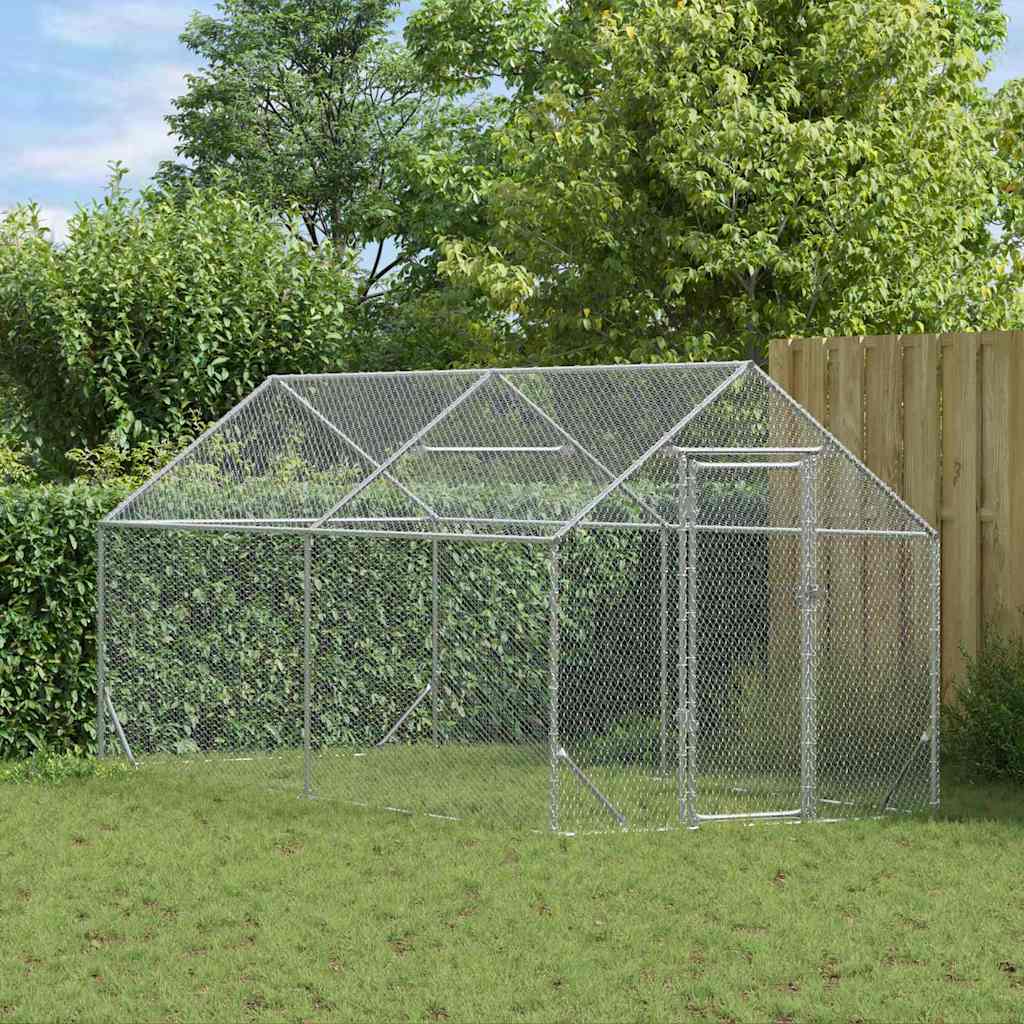 vidaXL Klatka dla kur Srebrny 400 x 170 x 177 cm Stal Galwanizowana