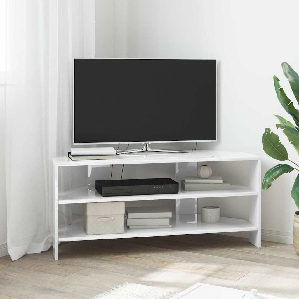 vidaXL RogowaSzafkanaTelewizor Błyszcząca biel 102x40,5x45cm