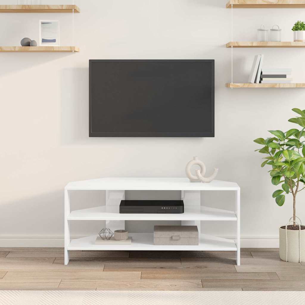 vidaXL RogowaSzafkanaTelewizor Błyszcząca biel 102x40,5x45cm