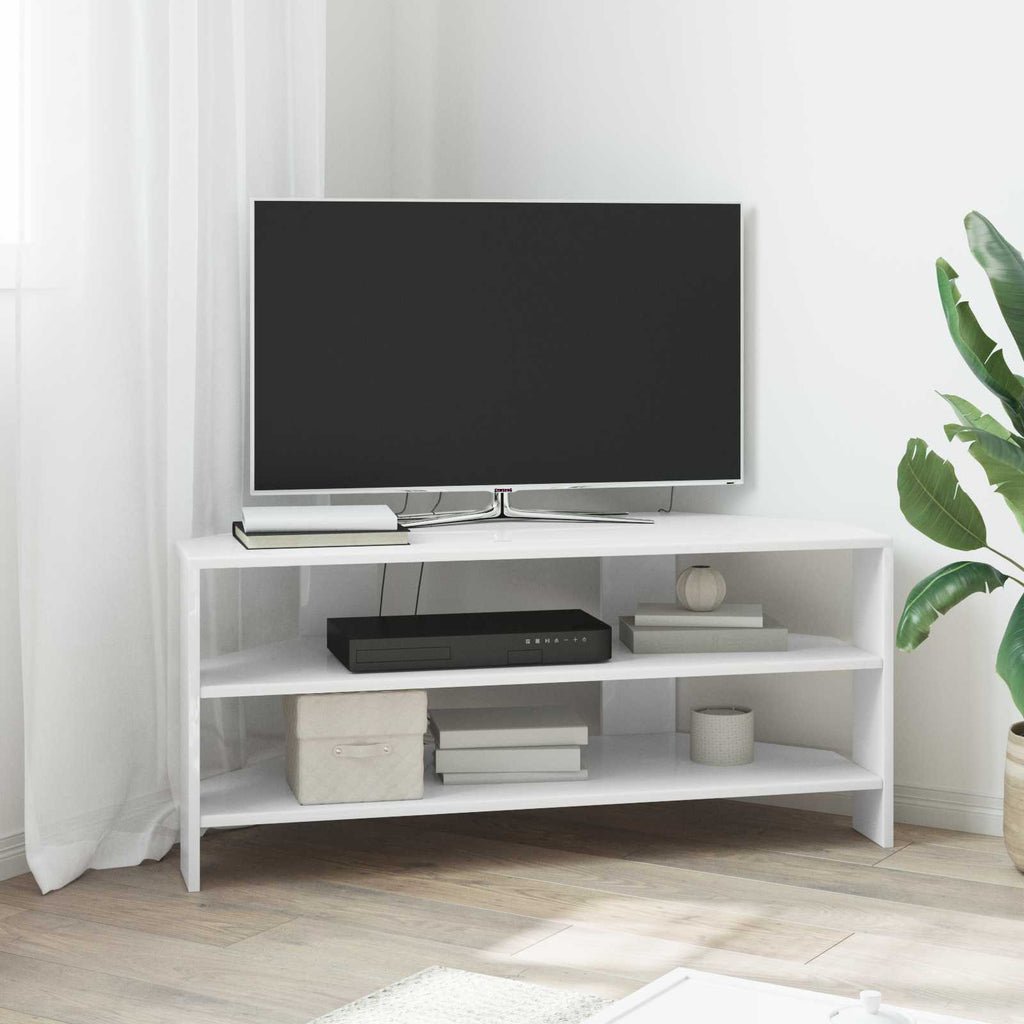 vidaXL RogowaSzafkanaTelewizor 102x40,5x45cm Błyszcząca biel