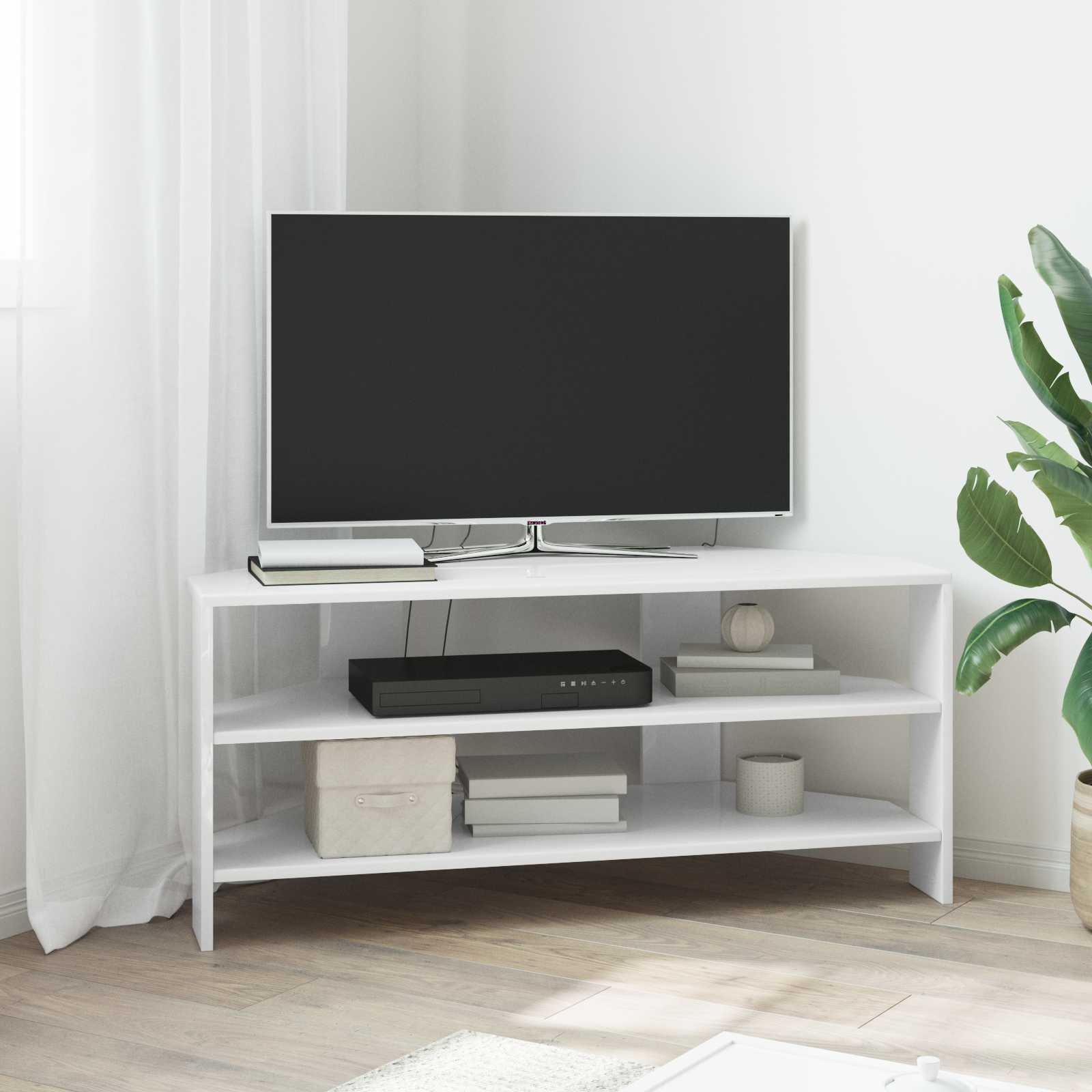 vidaXL RogowaSzafkanaTelewizor 102x40,5x45cm Błyszcząca biel
