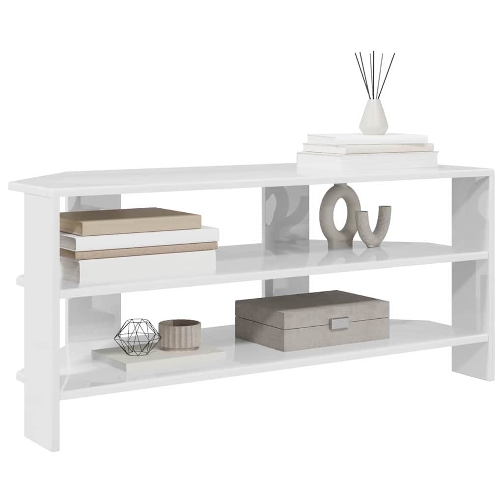 vidaXL RogowaSzafkanaTelewizor Błyszcząca biel 102x40,5x45cm