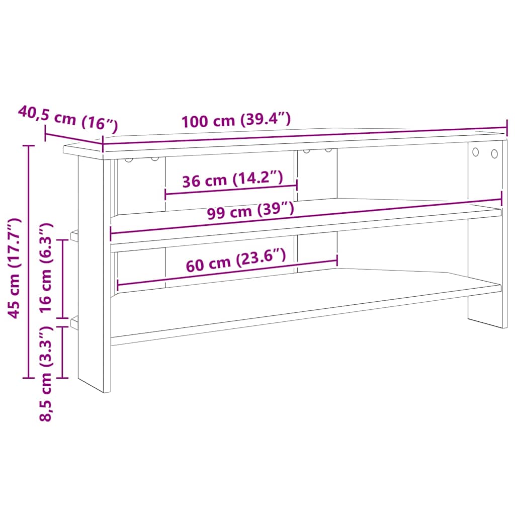 vidaXL RogowaSzafkanaTelewizor Błyszcząca biel 102x40,5x45cm