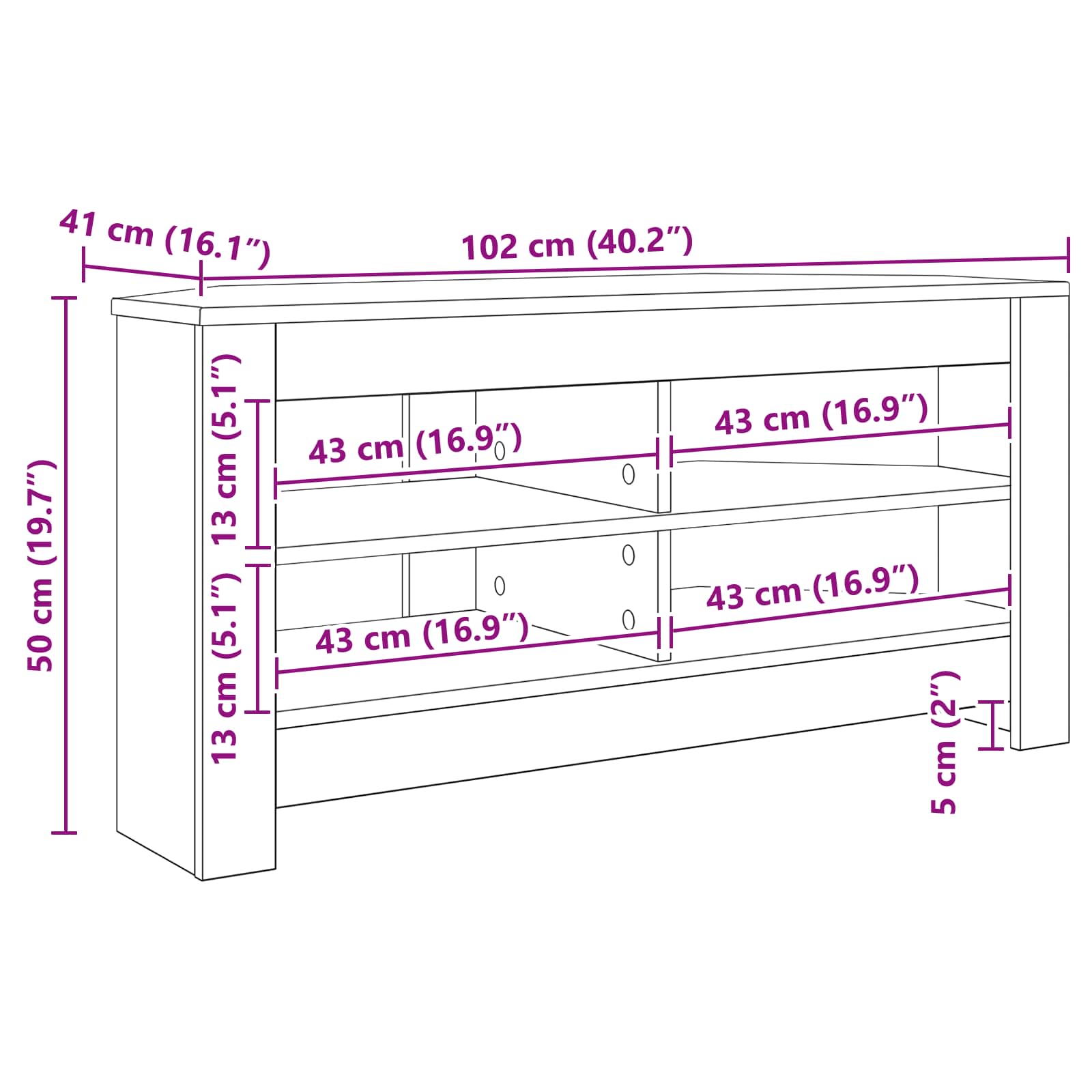 vidaXL RogowaSzafkanaTelewizor 102 x 40,5 x 45 cm Biały