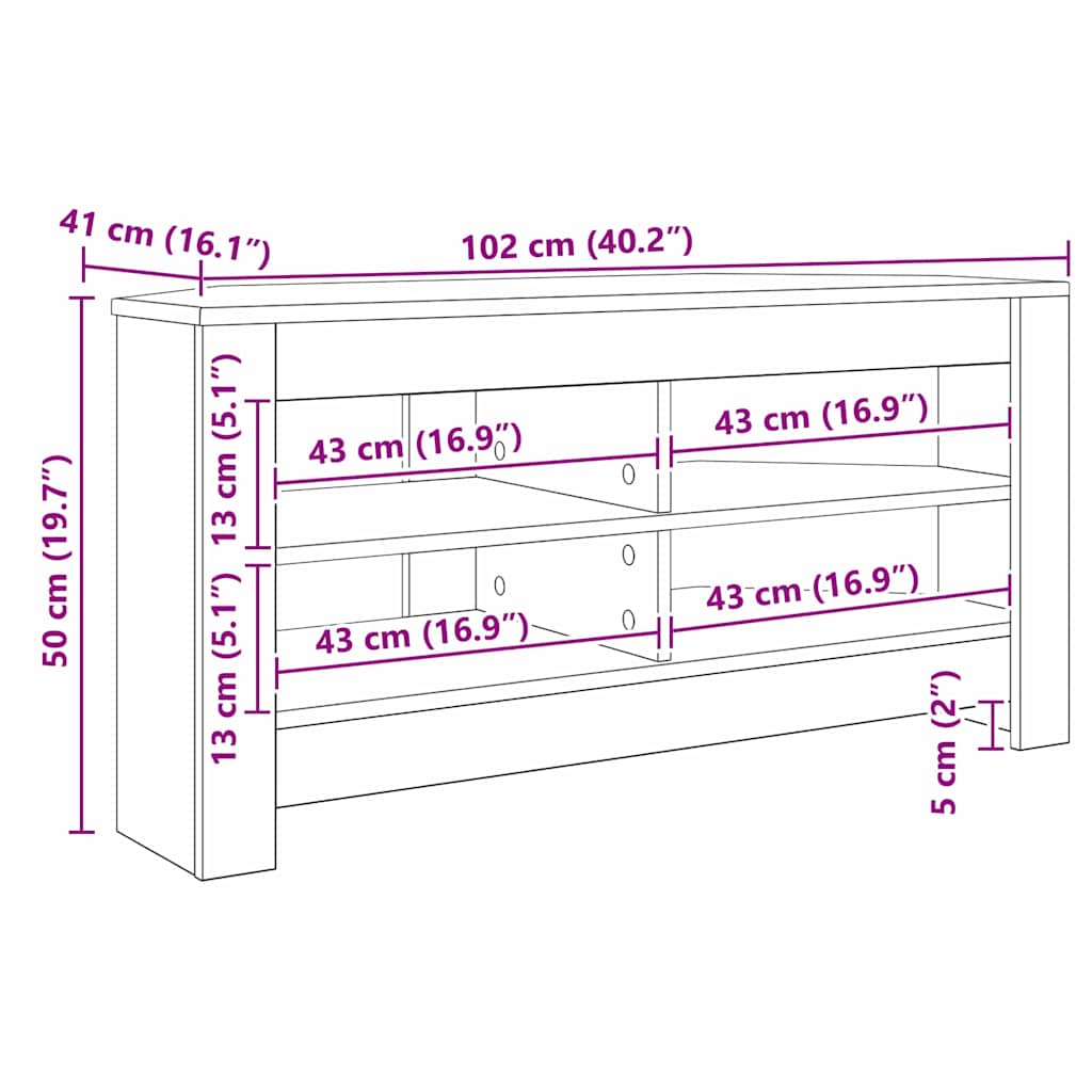 vidaXL RogowaSzafkanaTelewizor Dąb Sonoma 102 x 40,5 x 45 cm