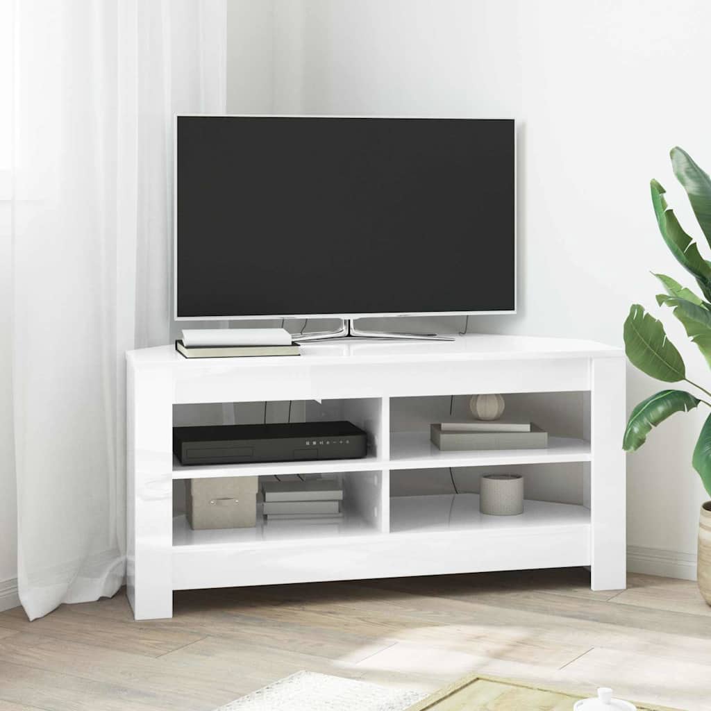 vidaXL RogowaSzafkanaTelewizor Błyszcząca biel 102 x 40,5 x 45 cm