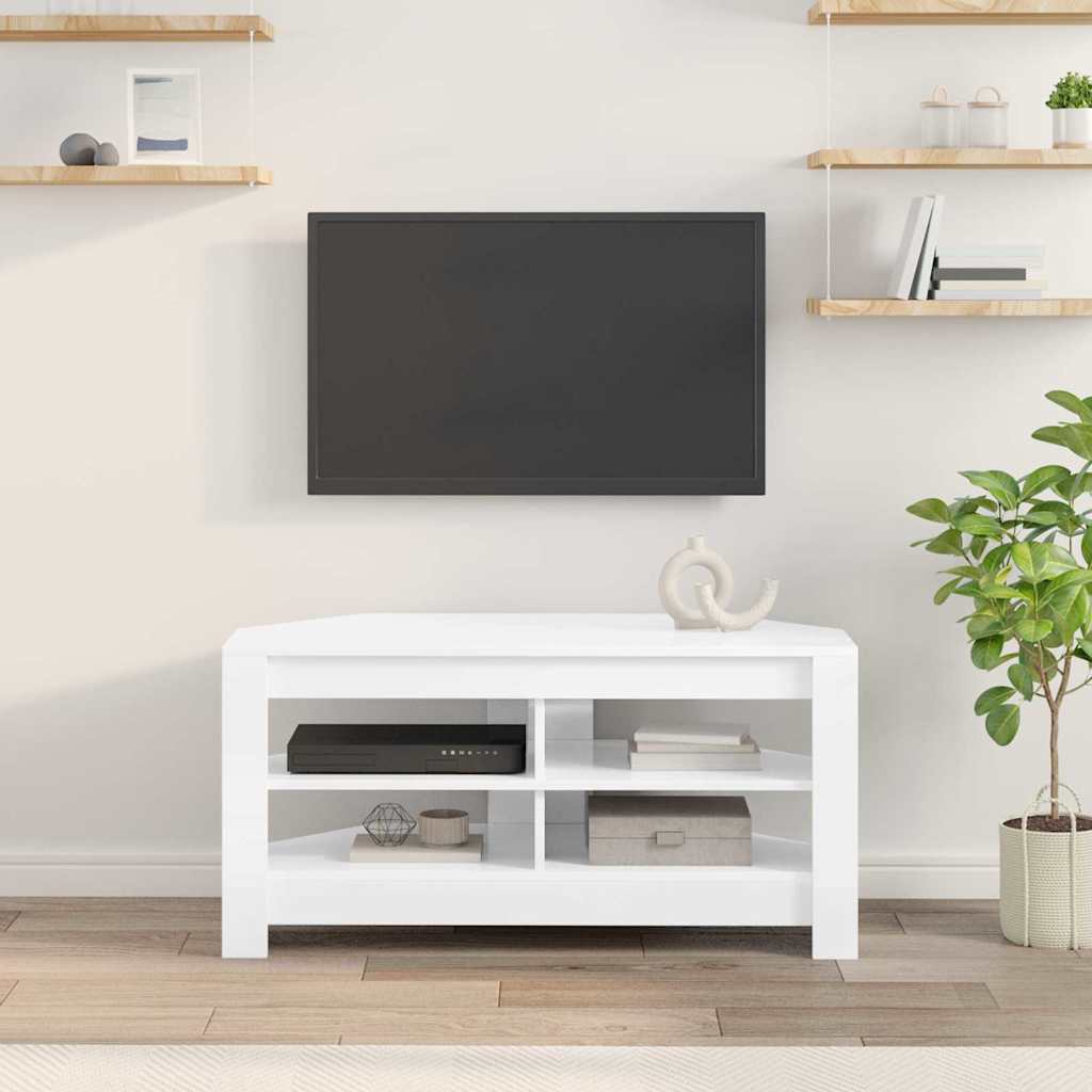 vidaXL RogowaSzafkanaTelewizor Błyszcząca biel 102 x 40,5 x 45 cm