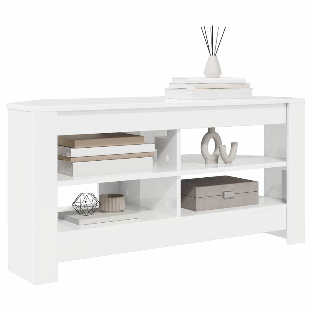 vidaXL RogowaSzafkanaTelewizor Błyszcząca biel 102 x 40,5 x 45 cm