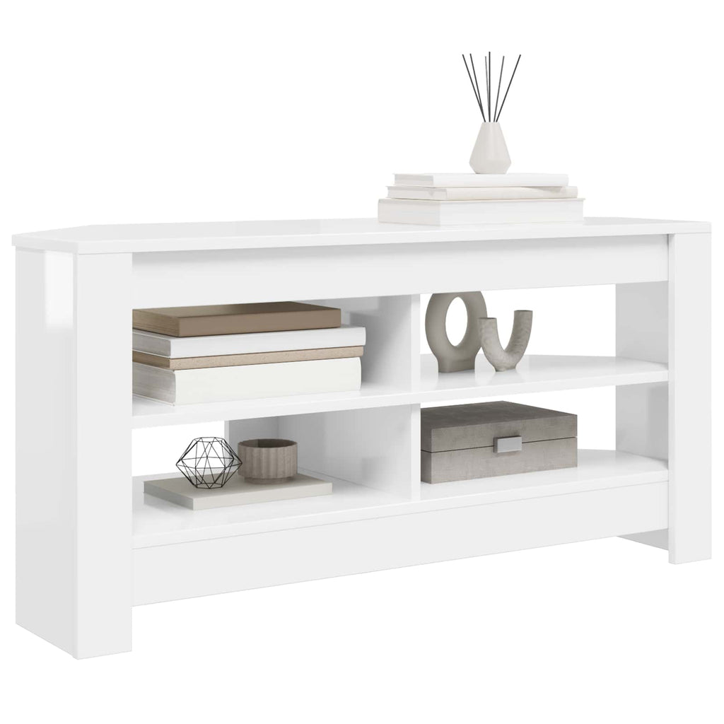 vidaXL RogowaSzafkanaTelewizor 102 x 40,5 x 45 cm Błyszcząca biel