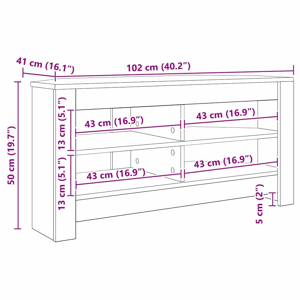 vidaXL RogowaSzafkanaTelewizor Błyszcząca biel 102 x 40,5 x 45 cm