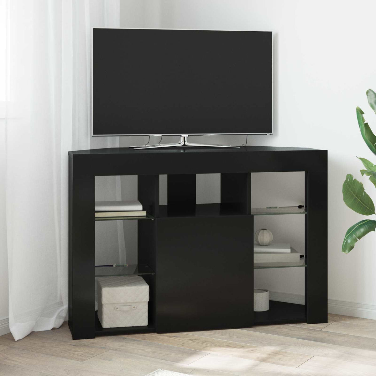 vidaXL Kątowa szafka LED pod telewizor 100x40x68cm Czarny