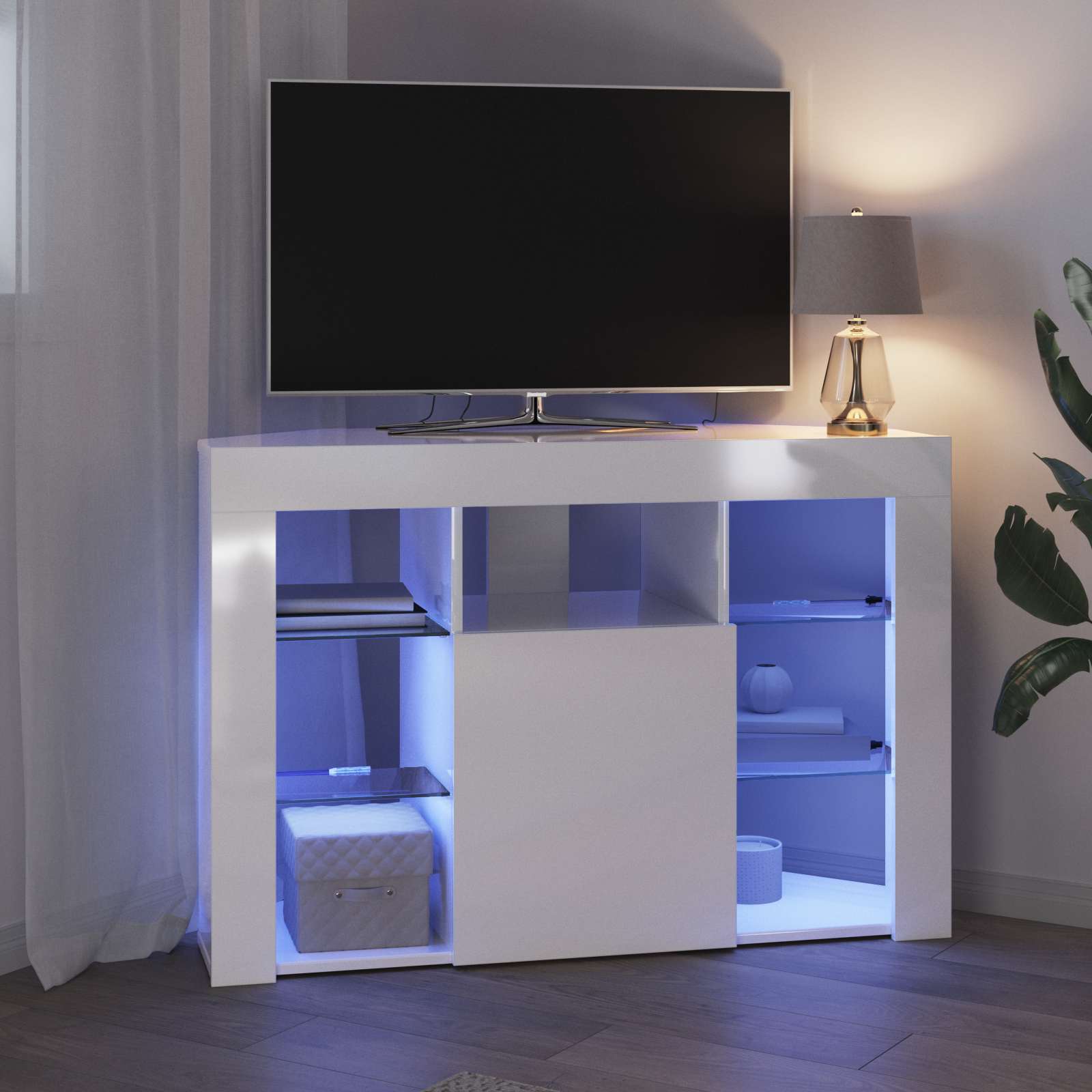 vidaXL Kątowa szafka LED pod telewizor Błyszcząca biel 100x40x68cm