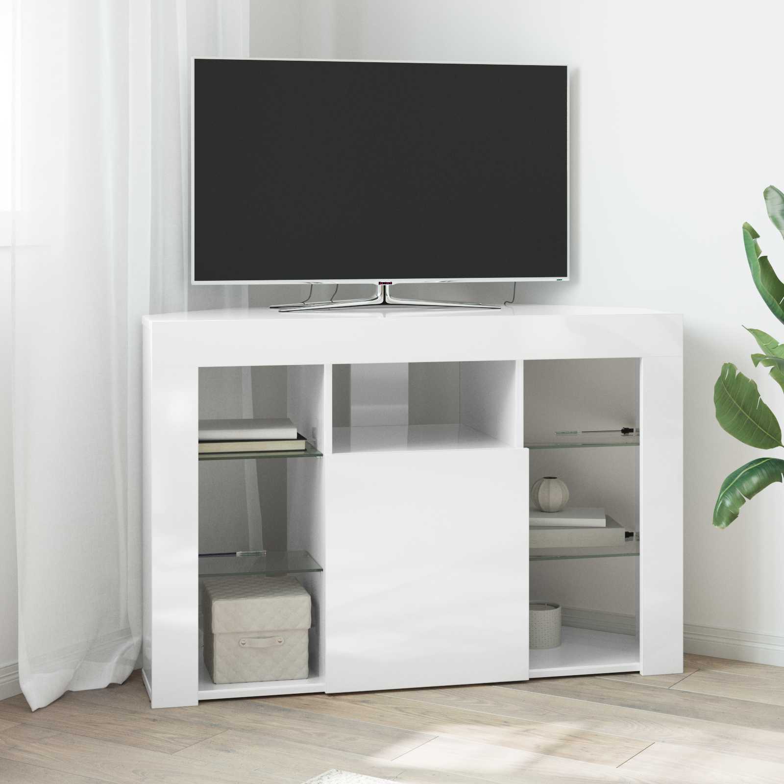 vidaXL Kątowa szafka LED pod telewizor Błyszcząca biel 100x40x68cm